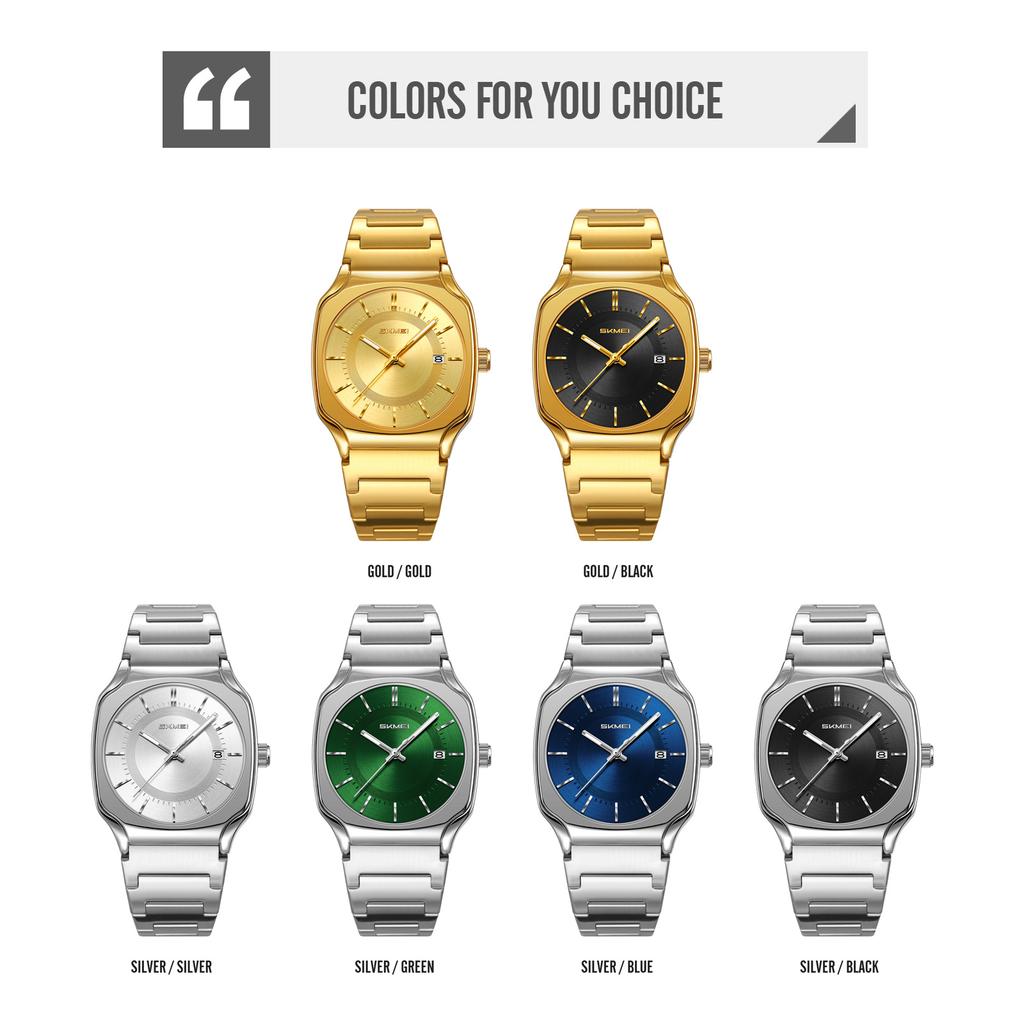 Mens Wristwatch Square Quartz Watches Waterproof, Date Function, Stainless Steel Band & Buckle