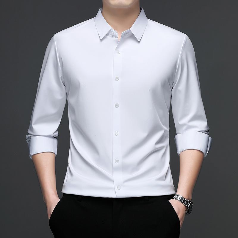 Mens Casual Long Sleeve Seamless Solid Turn Down Collar Regular Fit Shirt