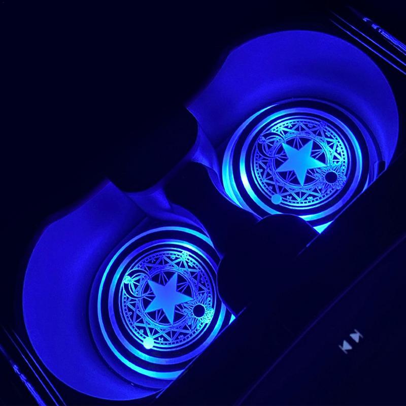 Car Coaster With Light Non-Slip Car Coaster Cup Mat LED Lighted Insert Coaster Cup Mat For Drink 7 Colors Changing For Caravan