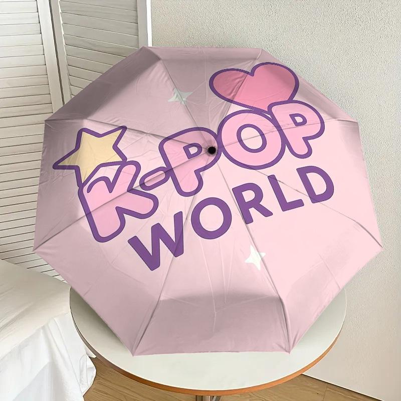 1pc K-Pop World Pattern Umbrella Design Automatic Opening and Closing Umbrella, High-quality Travel Umbrella,  c1128091
