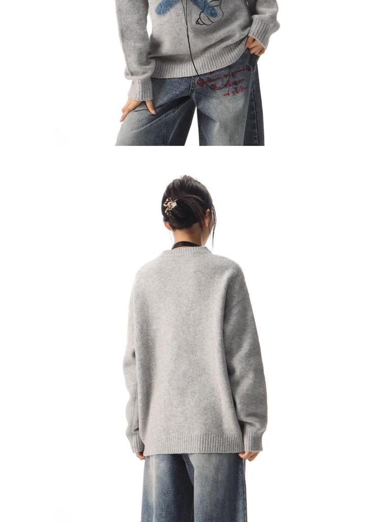 CTB Retro Sweter z Gwiazdą Piwną i Rozgwiazdą - Unisex Luźny Krój z Haftem Muszli na Jesień/Zimę