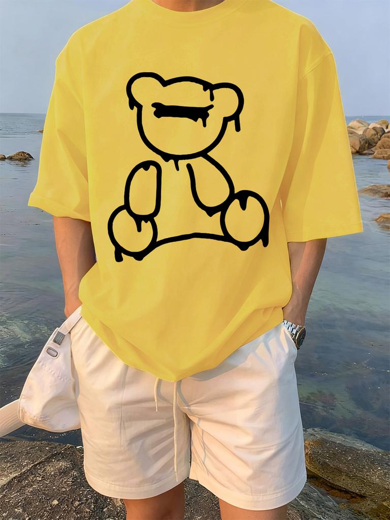 The Melting Cartoon Bear Prints TShirts Womens Cotton Summer Short Sleeve Tees Soft Loose ONeck Tops Casual Womans Clothes