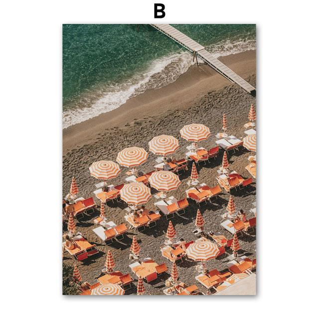 Sea Bathing Beach Girl Fruit Juice Nordic Landscape Posters Wall Art Canvas Painting Hotel Gallery Pictures Of Living Room Decor