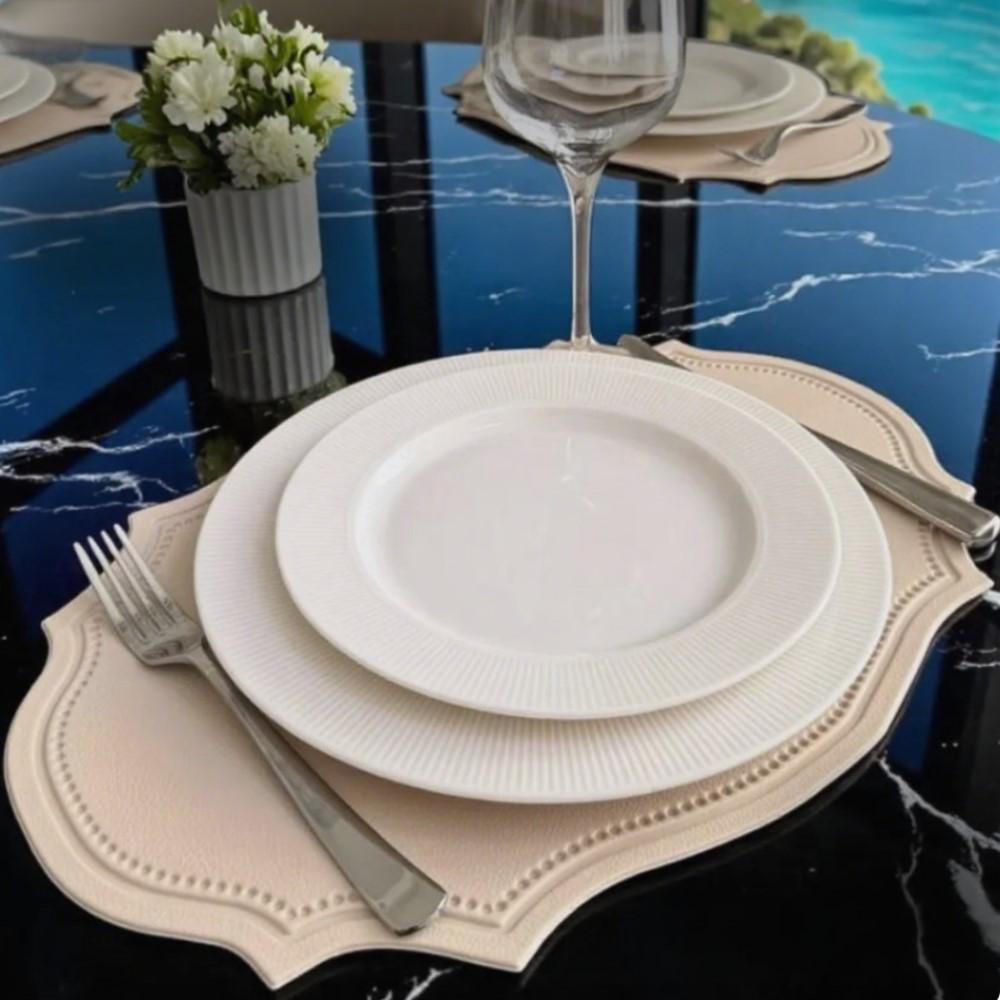 1/4/10PCS Cream Oval Shaped Placemat Nordic Faux Leather Tableware Mat Luxury Insulated Coffee Table Mat Cafe Pad Christmas Gift
