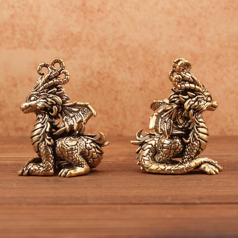 Vintage Metal Dragon Figurine Fantasy Desktop Ornament Mini Statue Antique Garden Bonsai Decoration Home Decor Collectible Gifts