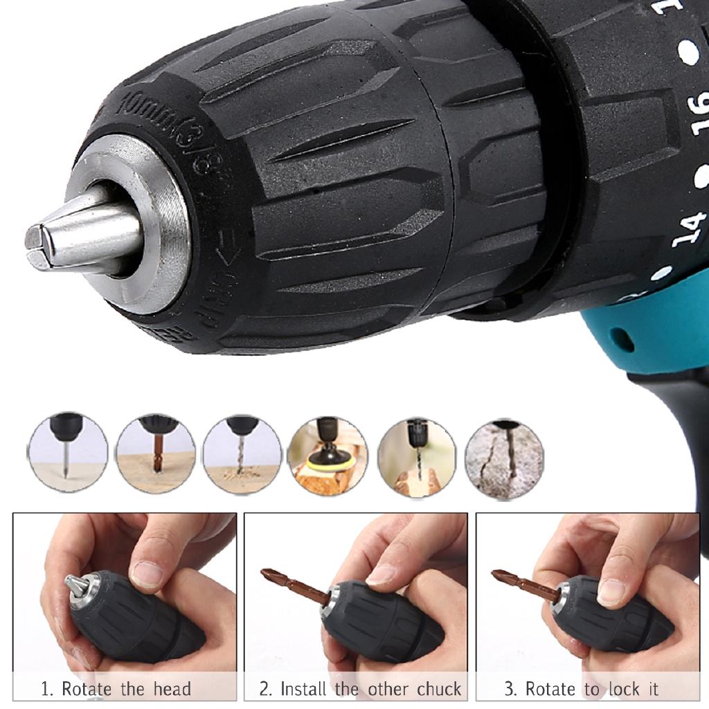 Adjustable Cordless Electric Impact Drill Hammer Screwdriver 3in1 LED Working Ligh Rechargeable 21V/12V Lithium Battery New