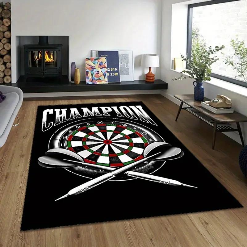 Dart Board Area Rugs Fire Water Design Born To Play Champion Theme Game Room Carpets for Man Cave Decor