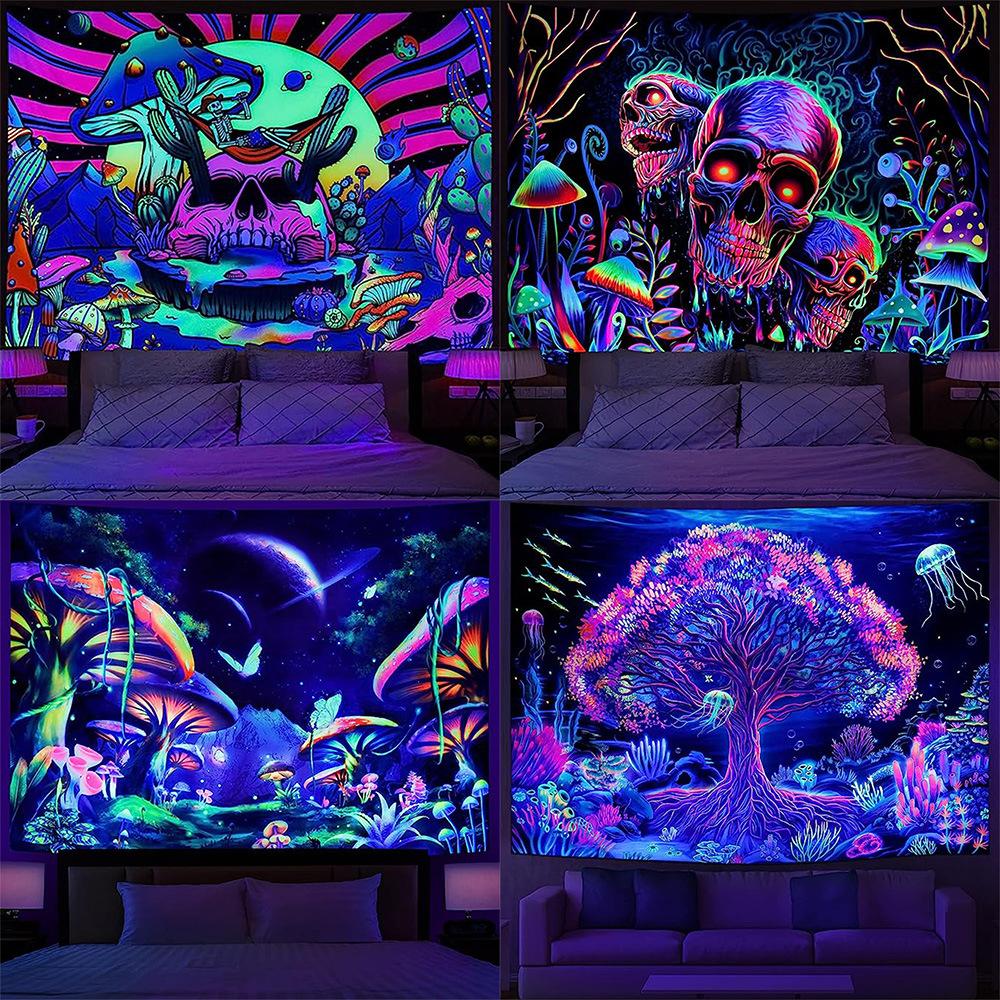 Psychedelic Skull Mushroom Mandala Tapestry Wall Hanging Bohemian Gypsy Psychedelic Tapiz Witchcraft Tapestry 100X70CM