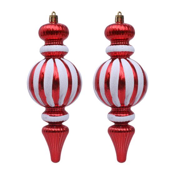 2 Pcs 7 Inch Finial Drop Christmas Tree Ornaments Red White Gourd Shape Hanging Ornaments Shatterproof Plastic Finial Pendant for Holiday Party Decor