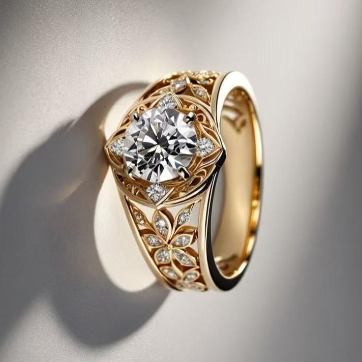 Vintage Flower Sapphire Unique Party Ring Elegant Unique Zircon Hollowed Out Trendy Women's Exquisite Wedding Accessories Gift