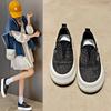 Fashion 2024 New Female Footwear Canvas Off White Women's Shoes High On Platform Slip Original Cotton Comfortable and Elegant Light Shoe