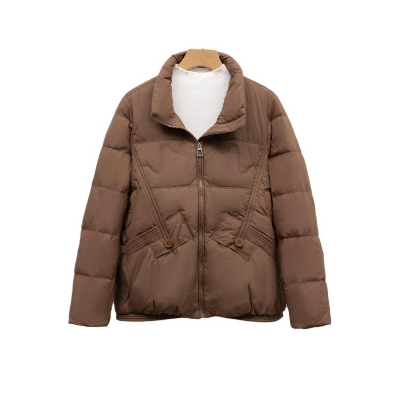 Pinghu light down jacket women's new short fashion small loose stand-up collar white duck down warm winter coat