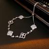 Adjustable Zircon Flower Bracelet Women Elegant Floral Design Tone Fashionable Daily Wear Jewelry