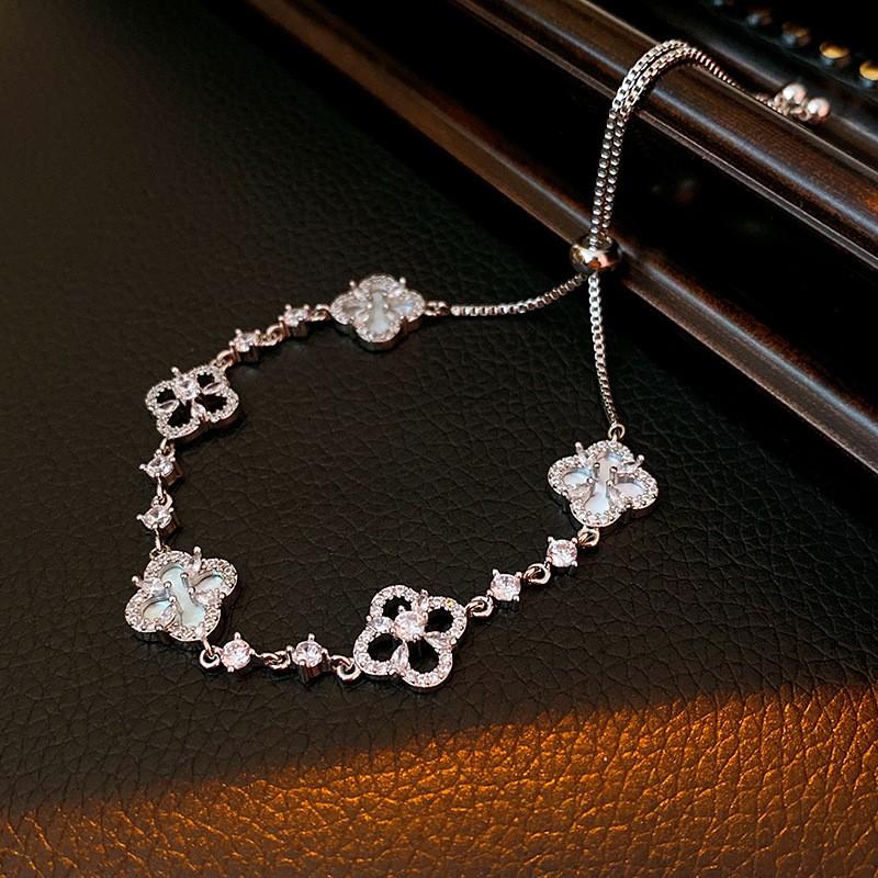 Adjustable Zircon Flower Bracelet Women Elegant Floral Design Tone Fashionable Daily Wear Jewelry