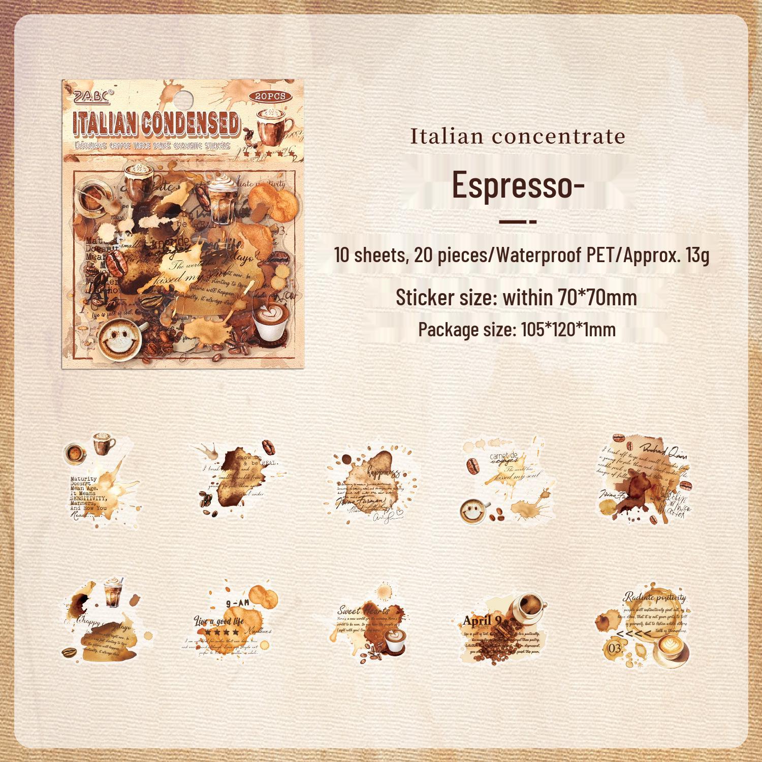 ZABC Cross PET Retro Coffee Stains Series Sticker Pack - Decorative Journal Stickers with Rich Coffee Aroma Theme
