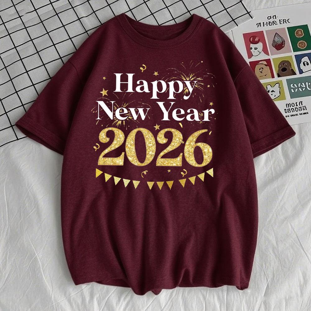 Happy New Year 2026 Family Matching TShirts Men Women New Year 2026 Fashion Streetwear Oneck Shortsleeve Cotton Unisex Top