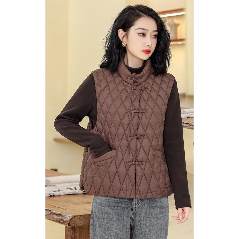 Autumn and Winter New Chinese-style Retro Chinese-style Buckle Cotton Vest Women's Versatile Slim and Warm Vest Jacket
