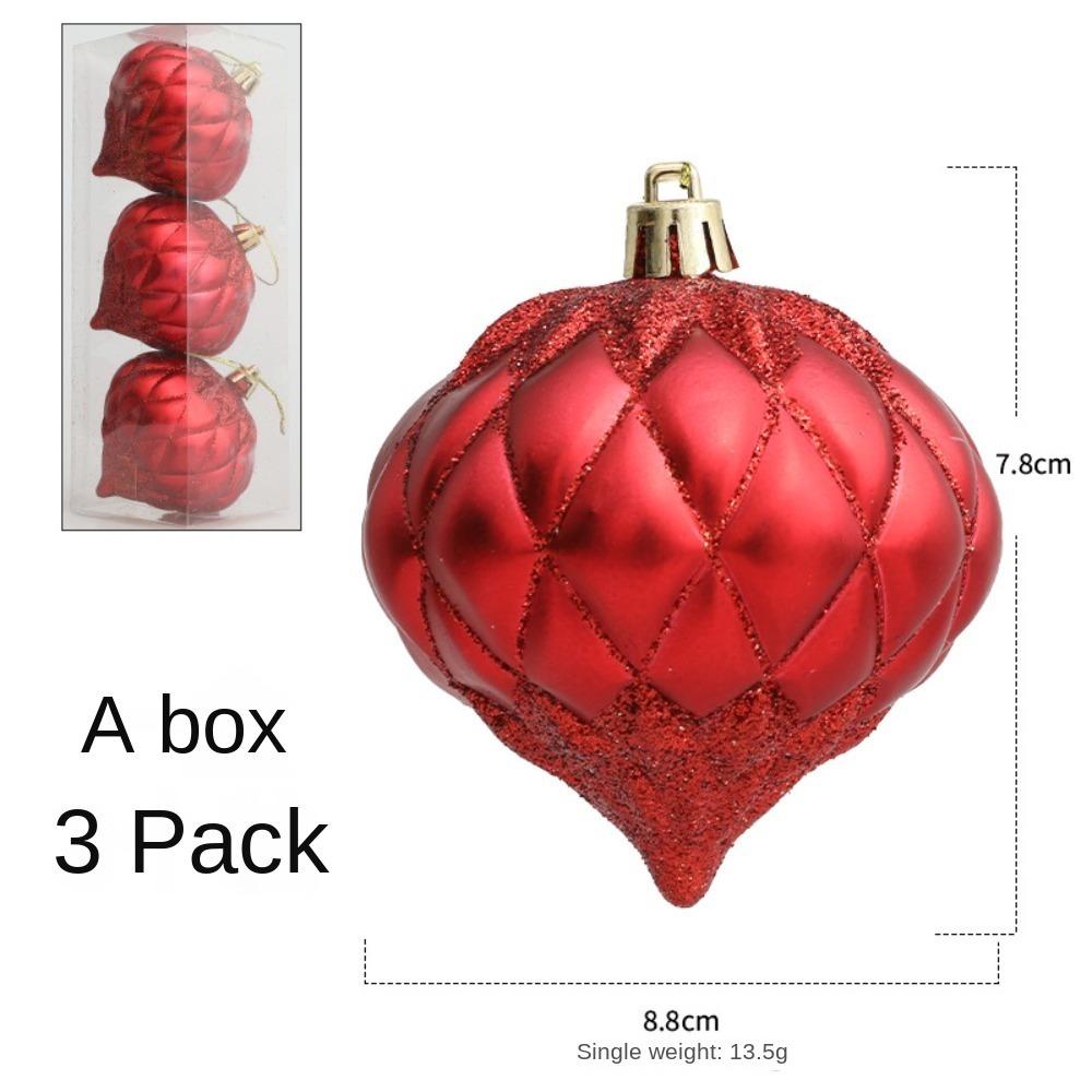 3Pcs/Box Painted Onion Balls Christmas Tree Ornament Plastic DIY Crafts Painted Christmas Gifts Boxes Pendant Hanging Ornament