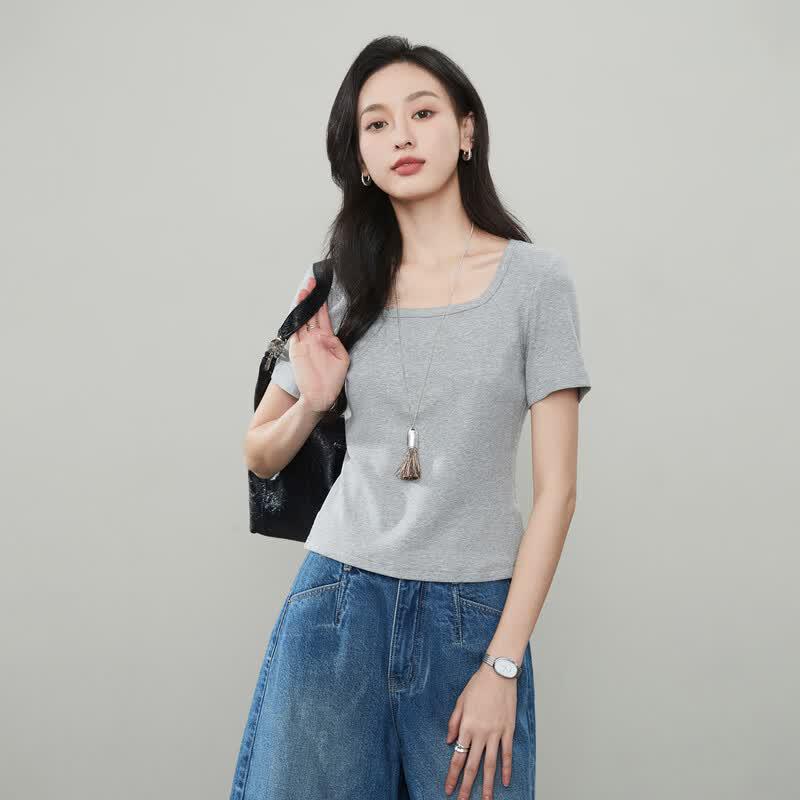 ESE-Y Women s U-Neck Slim Fit Short Sleeve T-Shirt 2XL