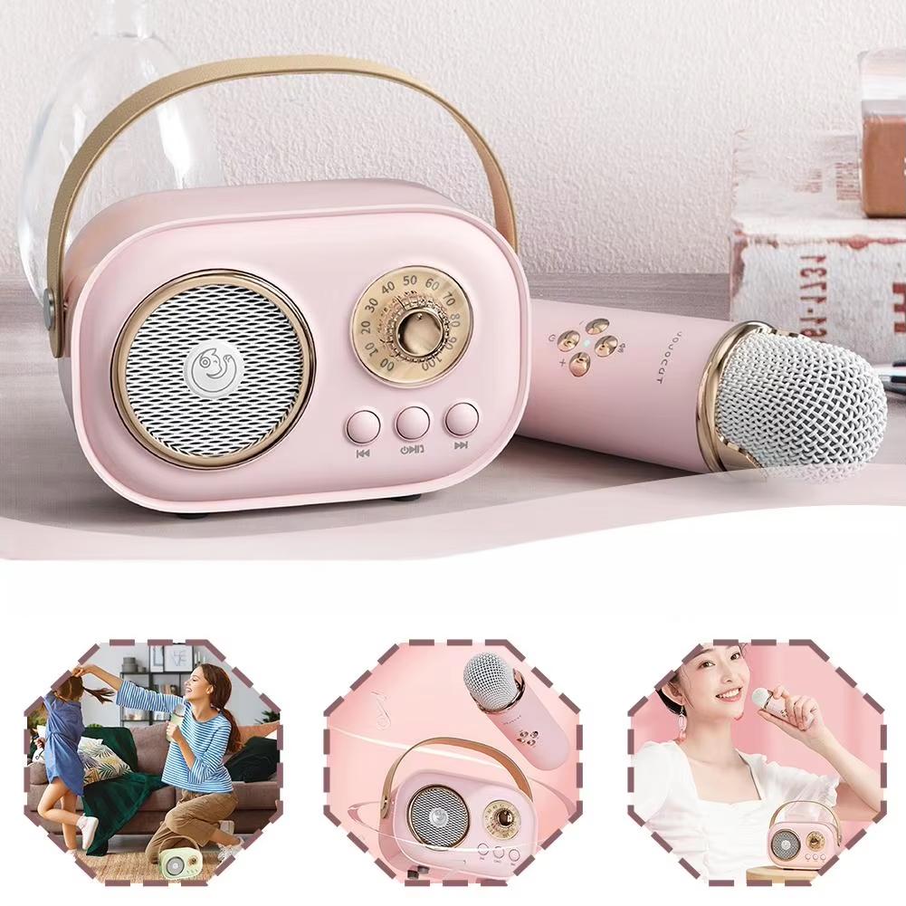 Bluetooth Speaker With 1-2 Wireless Microphone Support Karaoke TF Card FM Play HIFI Bass Handsfree Call Children's Birthday Gif