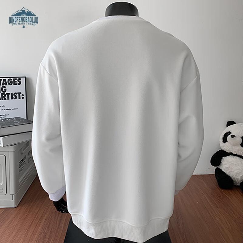 Dingfengbaoluo American Style Crewneck Sweatshirt Men Autumn Patchwork Deconstructed Solid Color Loose Casual Long Sleeve