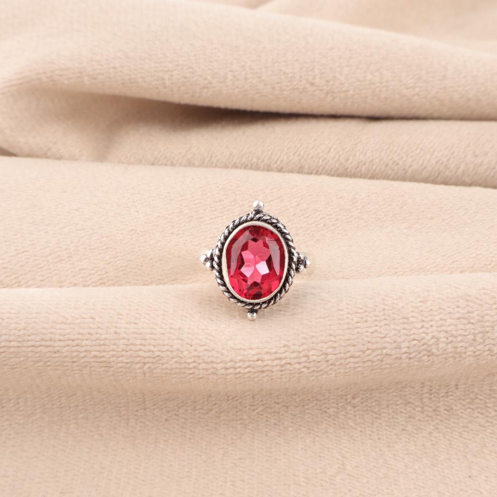 Pink Rubellite Gemstone 925 Stamped Silver Jewelry Handcrafted Ring Gift For Her RR-9-11