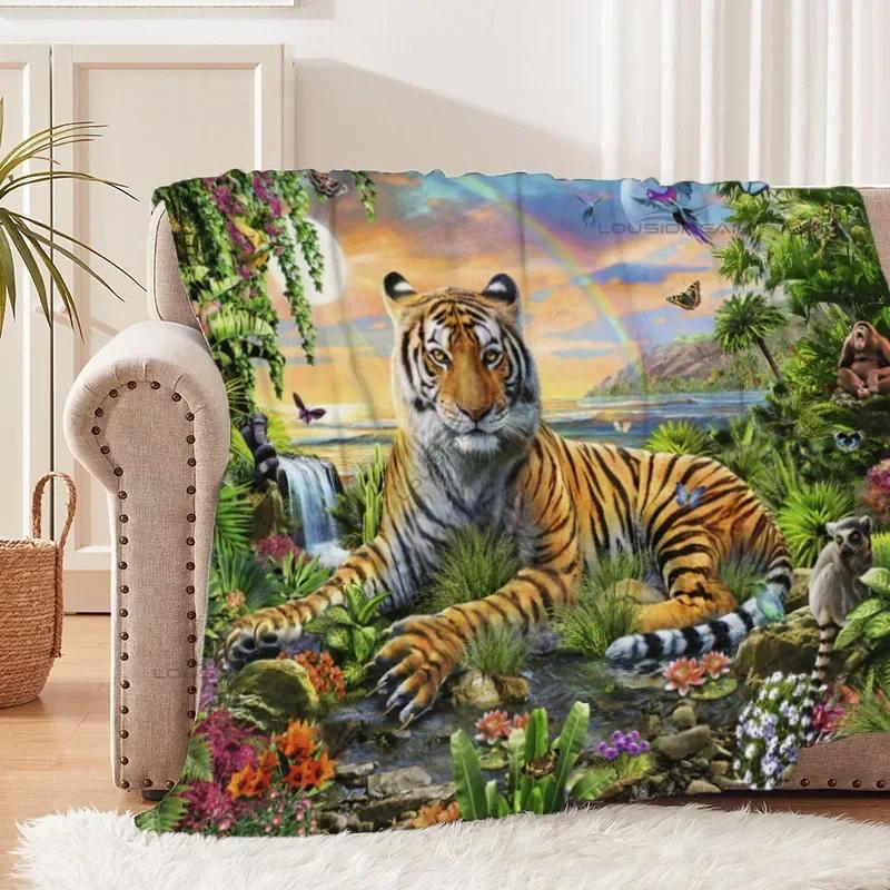 Tiger and White Tiger Patterns Blanket Animals Flannel Blanket Cosy Lazy Couch Cover Blanket Super Soft Sheet Mattresses
