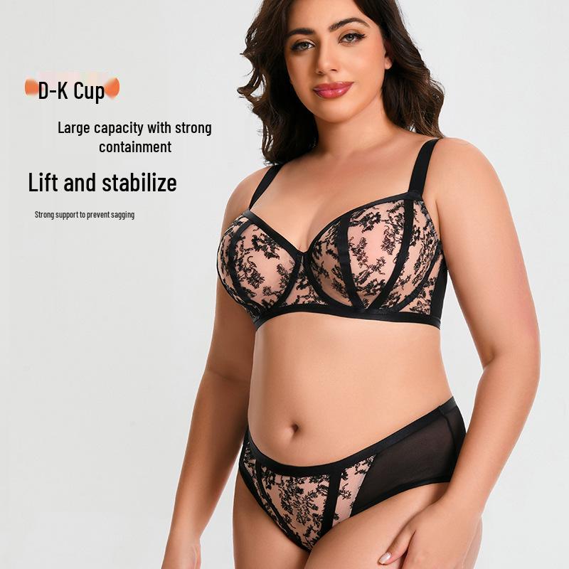 European & American Plus Size Mesh Lingerie Set: Anti-Sagging, Large Cup for Women
