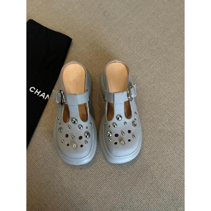 

Версия из коровьей кожи~ Кожаные туфли на толстой подошве с отверстиями для увеличения роста, Новые универсальные повседневные полушлепанцы с мелким вырезом, женские туфли с закрытым носком 35