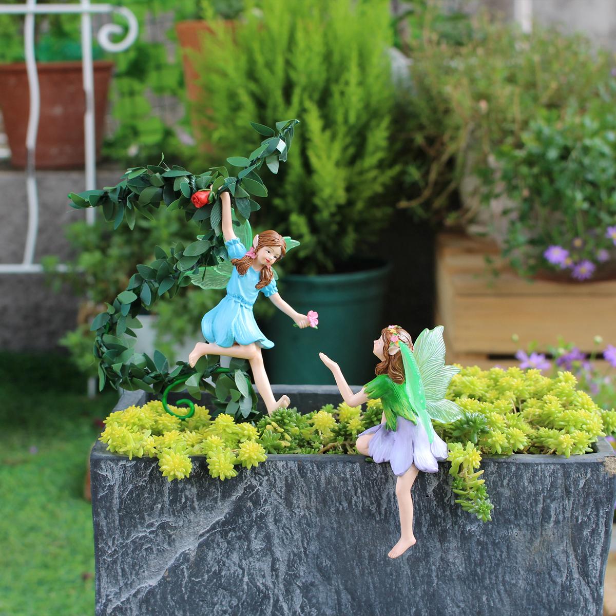 

3-piece set of climbing and flower picking fairy, fluorescent wings, garden bonsai fairy tale world decoration