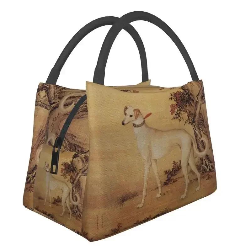 Chinese Style Painting Greyhound Sighthound Insulated Lunch Bags for Camping Travel Whippet Dog Thermal Cooler Bento Box Women