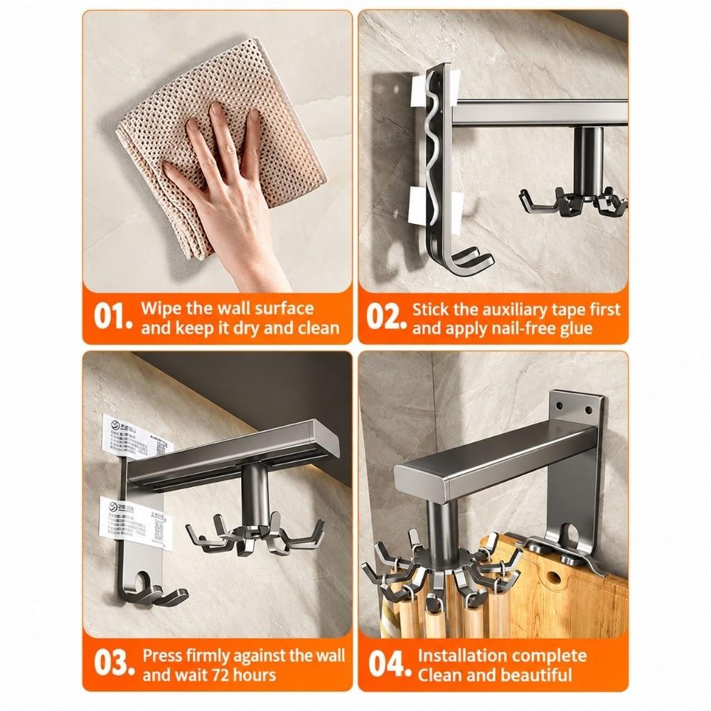 Wall Mounted Utensil Organizer 360 Degrees Rotating Kitchen Storage Rack Kitchen Hook Rack  Kitchen