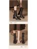 Pleated Retro French Ankle Boots with Velvet Lining, Mid-Calf Height, Back Zipper, and Slim Square Toe for Women.