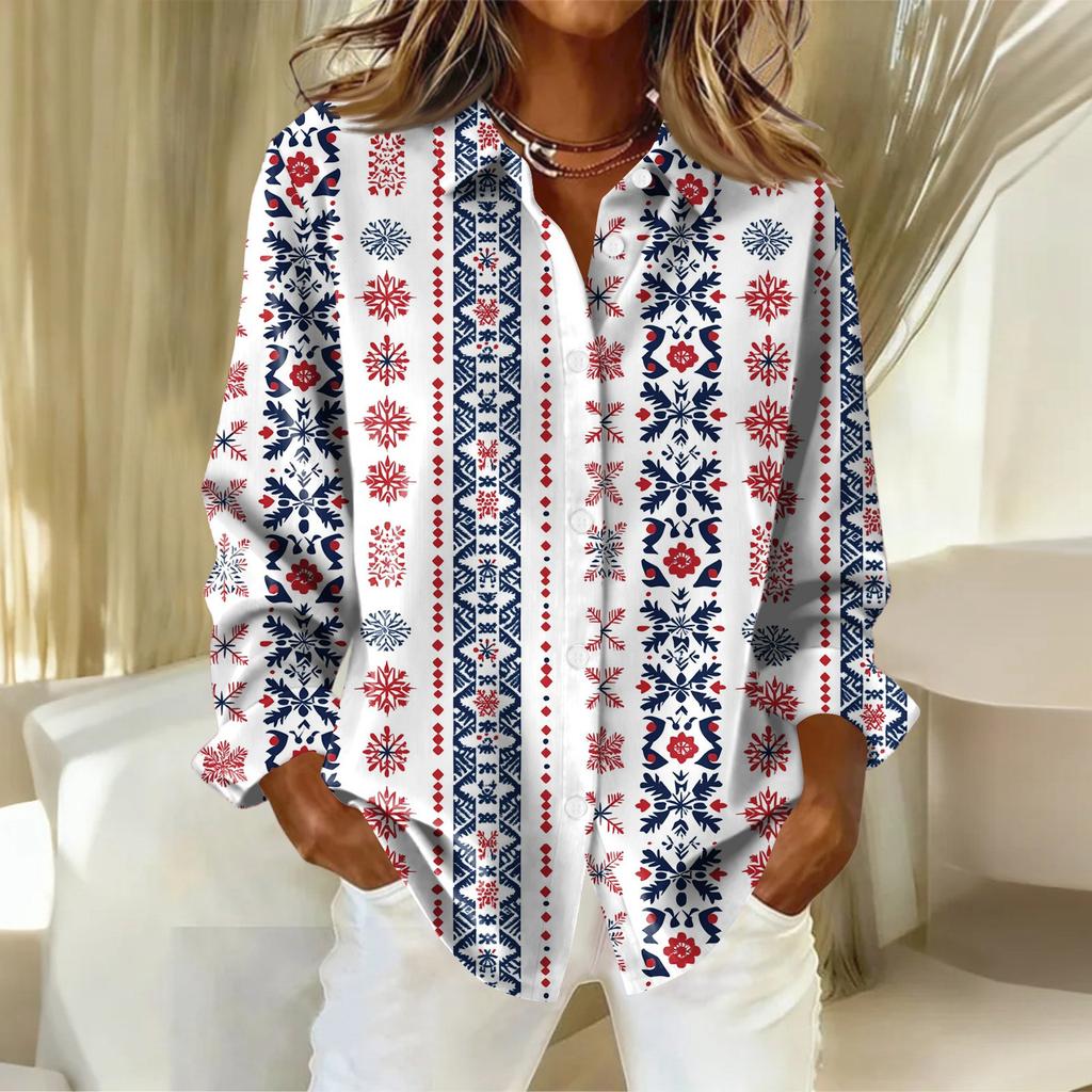 Women's Shirt With Floral Print Buttons, Long Sleeved Casual Regular Shirt Blouses Casual Plus Size Basic Tops