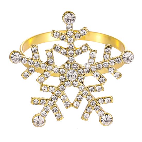 1/2/6Pcs Golden Metal Napkin Ring Faux Pearl Decor Snowflake Design Winter-themed Napkin Holders Weddings Parties Table Decor