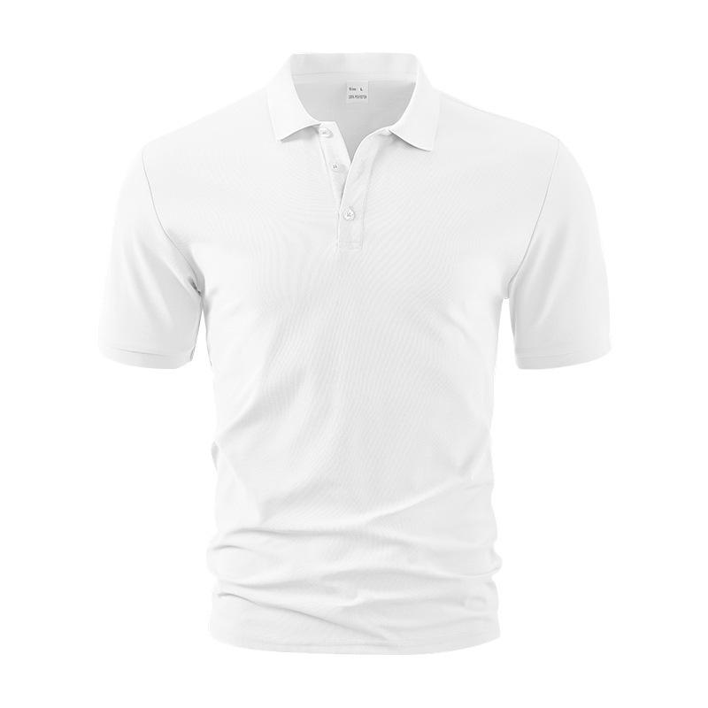 Men s Solid White Pique Fabric Polo Collar 3 Buttons Short Sleeve Basic Polo Shirt S белый