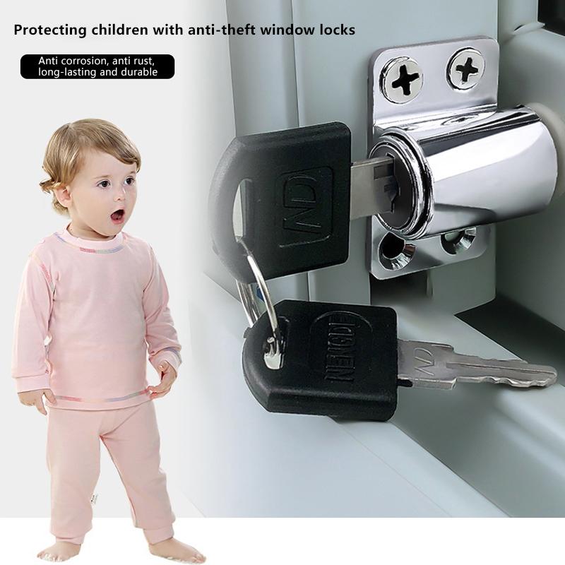 2Keys 1Set Sliding Door Window Lock With Baby Child Safety Protection Door Security Lock Catches Push-pull Window Limiter