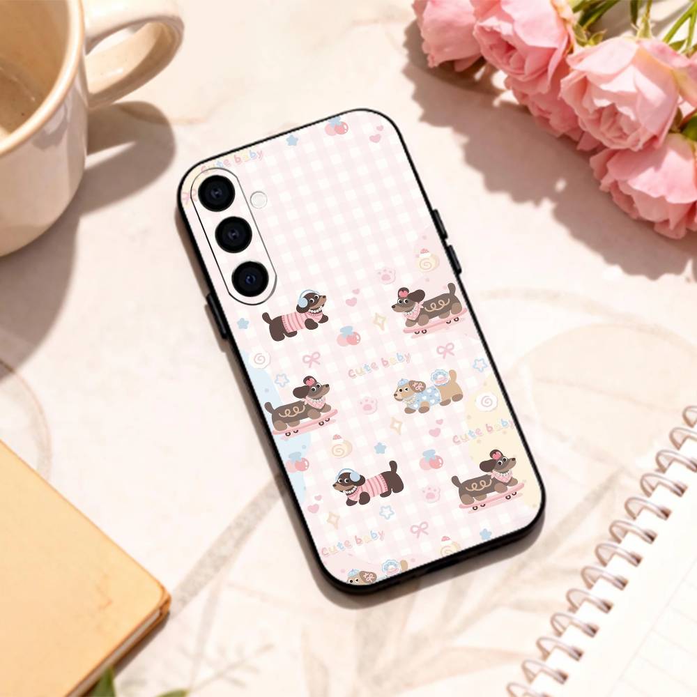 

C-Cute-Dachshund K-Kawai phone Case For Samsung Galaxy A73,A72,A71,A70,A53,A52,A51,Others Soft Black Shell Samsung a73 5g