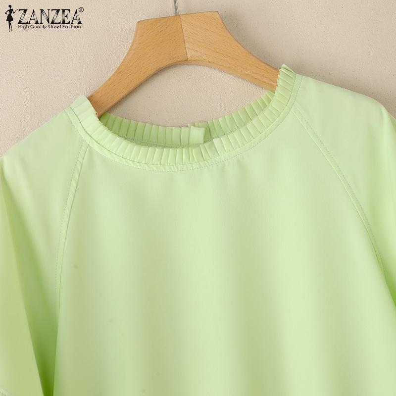ZANZEA Women Casual Round Neck Summer Short Sleeve Blouse
