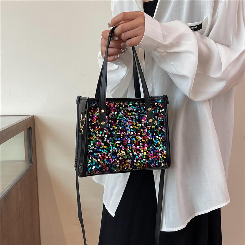 Pu Women's Bag Small Square Bag Handbag New Shoulder Bag Sweet Sequined Messenger Bag Bag Bag