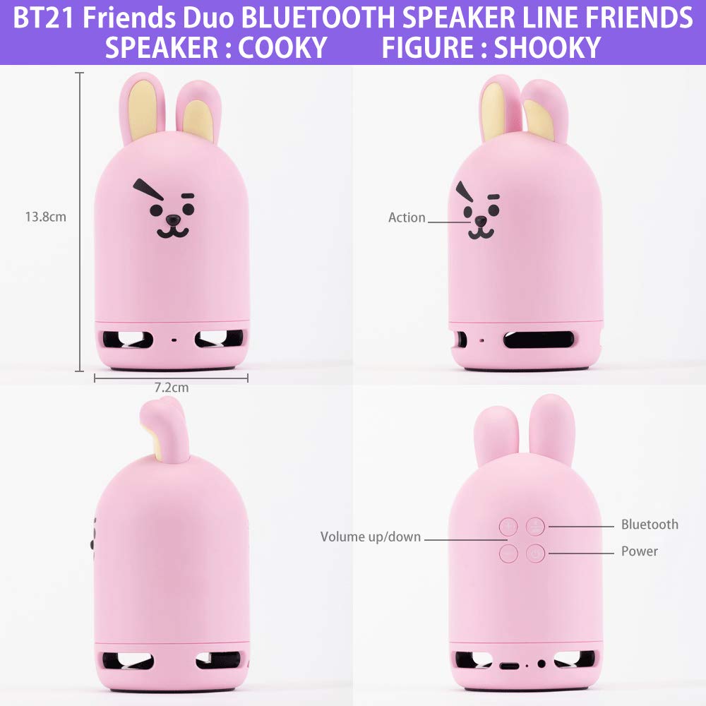 BT21 Friends Duo Bluetooth Official Portable Speaker Figure Set Pink Perfect for and Travel & - - Home, Outdoors,