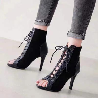 Fashion Lace Up High Heels Cool Boots for Women Suede Boots with Exposed Toes Sexy Style Luxury Party Heeled Sandals Botas Mujer