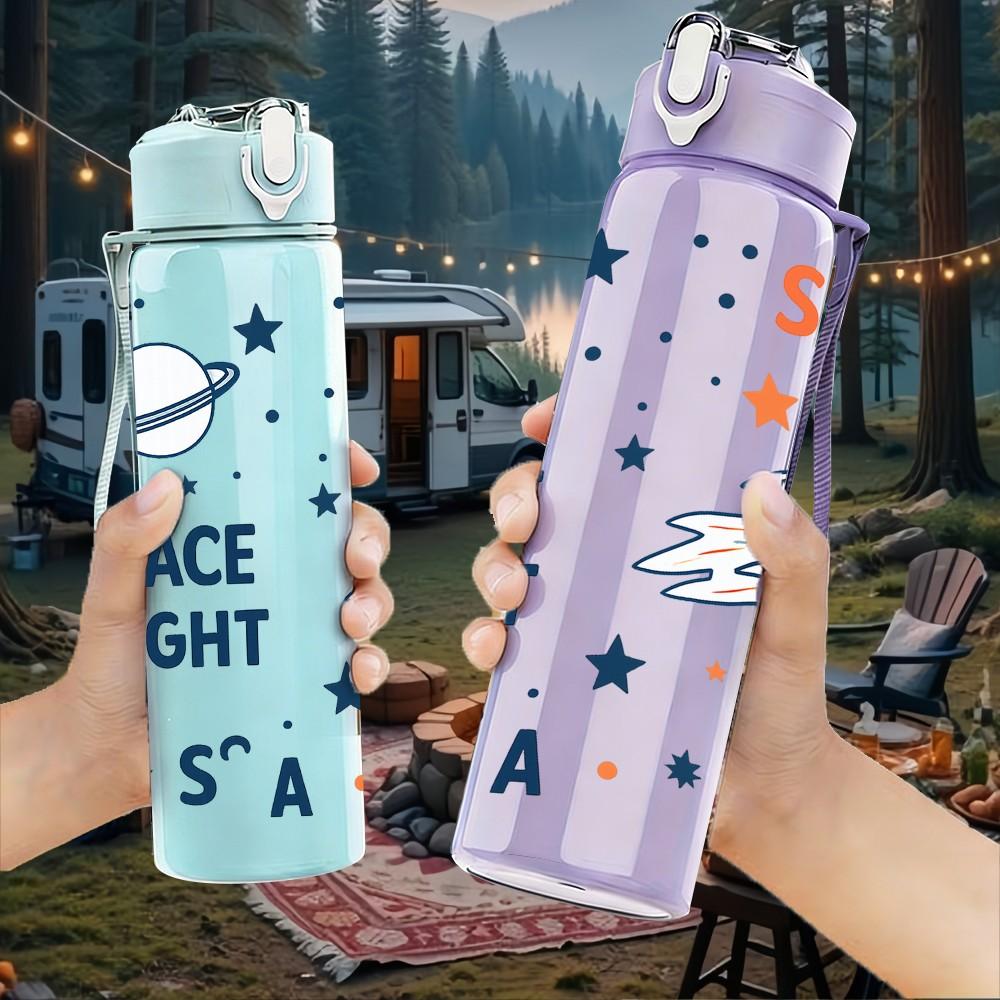 1PC Space Flight Rocket Planet Pattern 750ml Color Plastic Sports Water Bottle Leakproof Flip Straw Lid Suitable for Sports Office Home Use