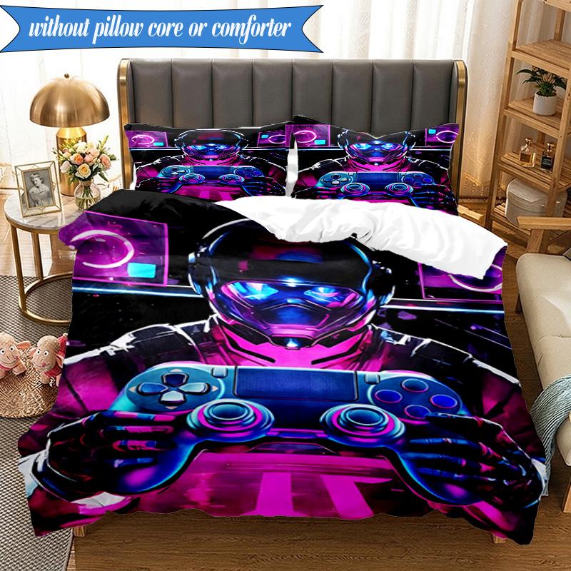3PCS Cyberpunk Gaming Neon Bedding Set,Including 1pc Duvet Cover And 2pcs Pillowcases Perfect for Bedroom, Dormitory, Fan Christmas gift