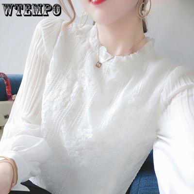 Rüschenkragen Weißes Hemd Weiblicher Frühling und Herbst Koreanisches Chiffonhemd Feminine Langarmbluse Kleines Hemd