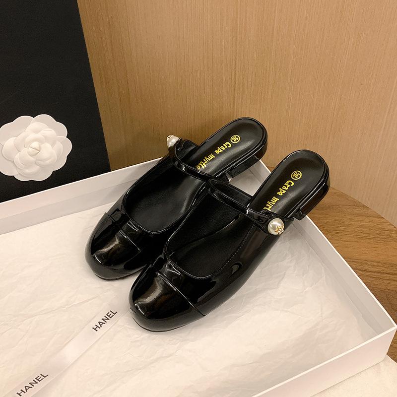 

Виноградный цвет матери, лето, новая цветовая гамма, квадратный круглый носок, жемчужное слово с легким вырезом, универсальные Мэри Джейн, полуоткрытые туфли, женская летняя обувь 40