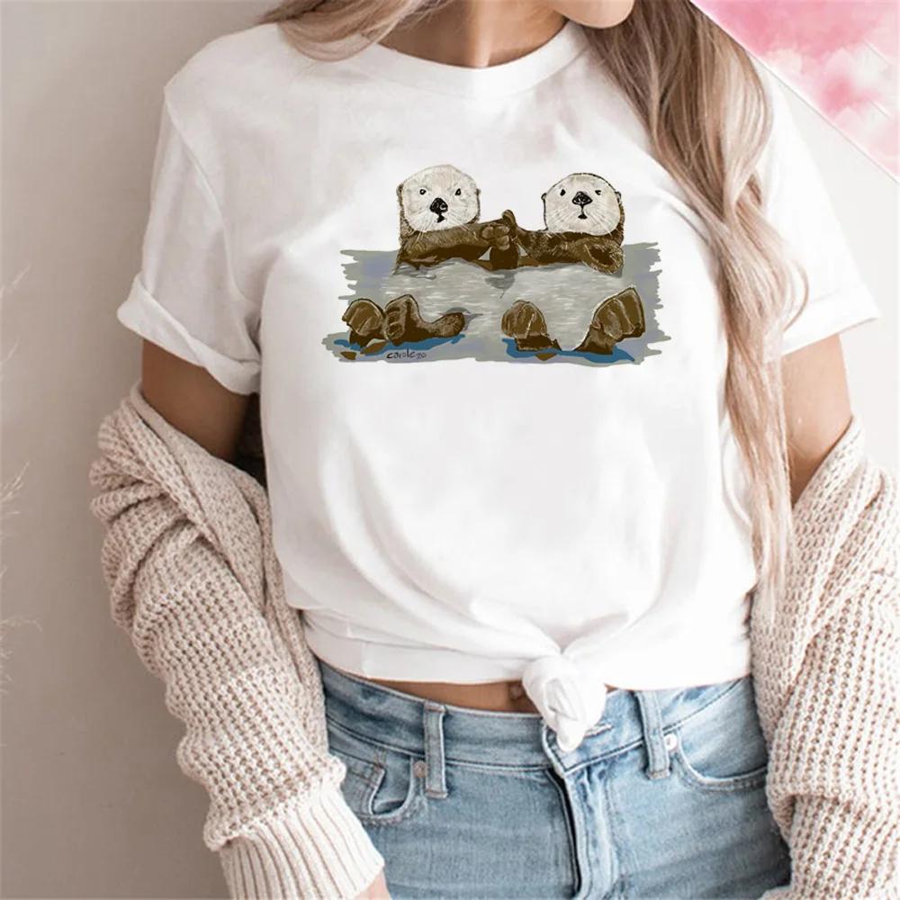 Otter T-Shirt Damen T-Stil Sommer Lässig Locker Comic Oberteil Mädchen Anime Kleidung
