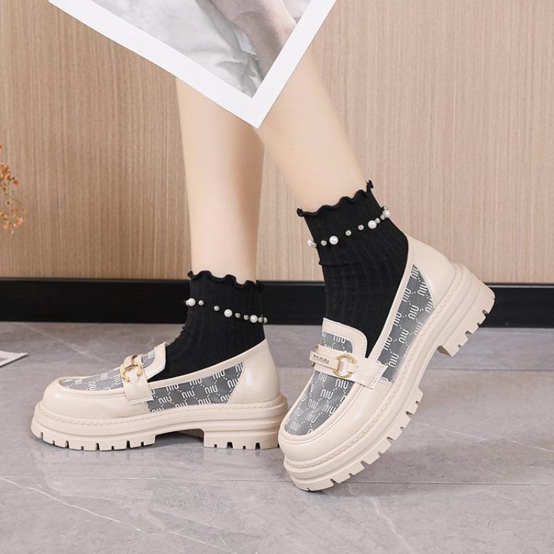 Fashion 2025 New Shoes For Women Ladies Thick Sole Slip On Flats Creepers Leather Platform Shoes Casual Buckle Loafers Shoe British