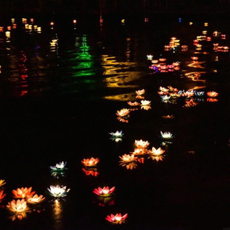 62KD LED Floating Lotus Flower Lamps On Water Swimming Pool Garden Decoration Light