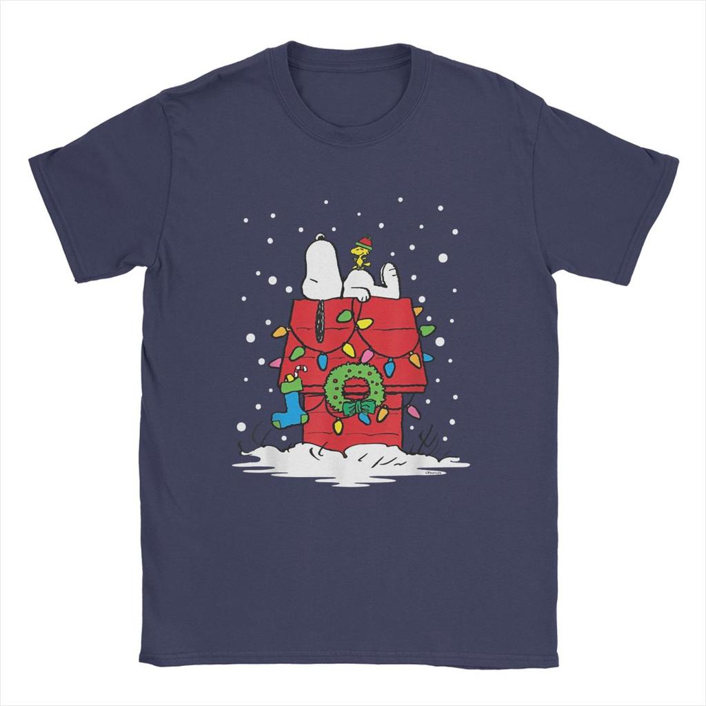Peanuts Merry Chrismas Snoopy Woodstock TShirt Hipster Men Women Crew Neck Cotton T Shirt Short Sleeve Tees Gift Merchandise